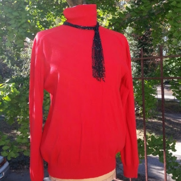 Ciao Ltd. Vintage Red cashmere turtleneck sweater size Large - Picture 1 of 3
